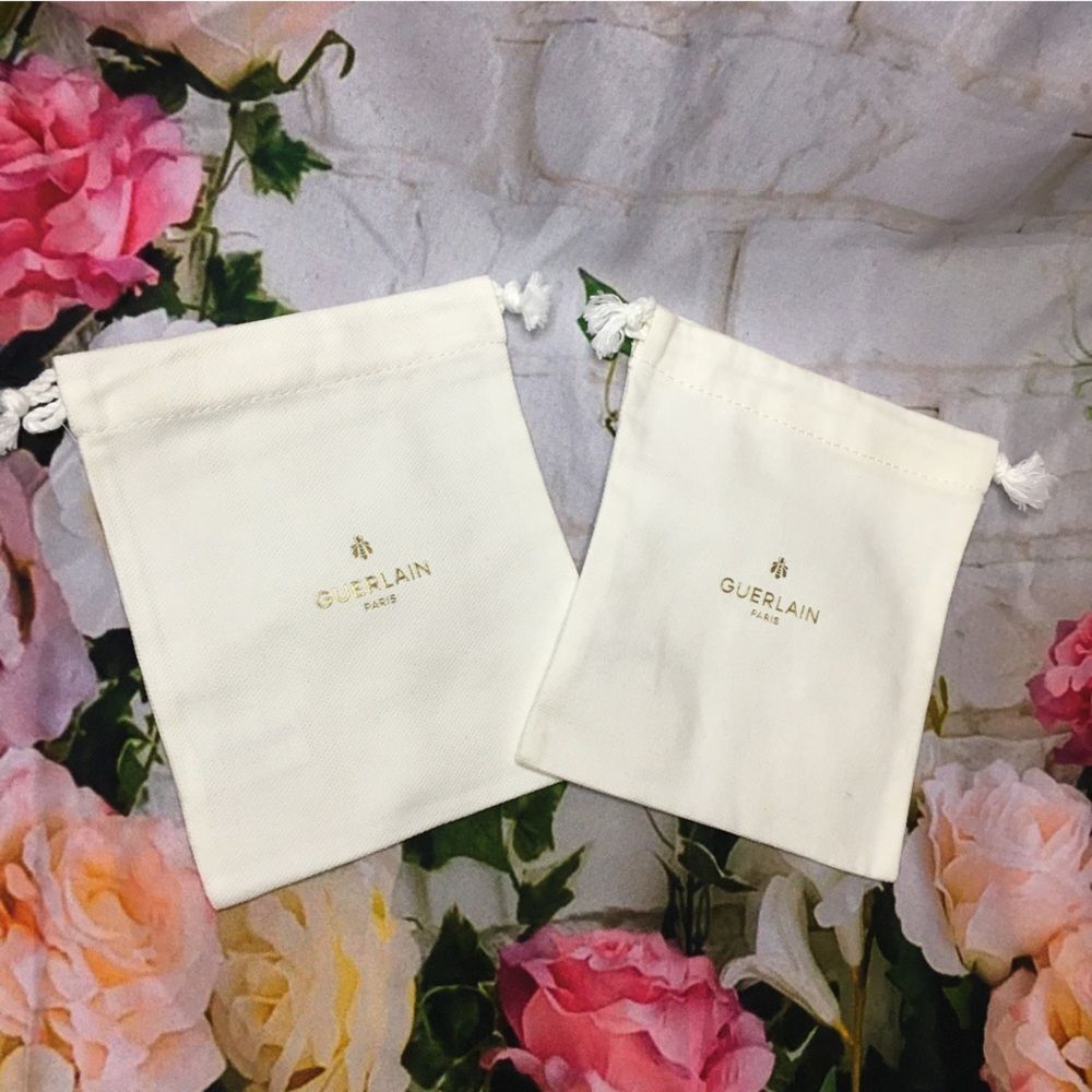 TWO (2) Guerlain mini small white drawstring dustbag new approx 5” x 5”